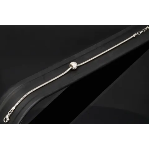 Stilvolles 925 sterling Silberarmband mit funkelndem Kugel-Bead, besetzt mit vielen kleinen Zirkonia (Diamantimitaten) - Länge verstellbar von ca. 19 bis 22 cm