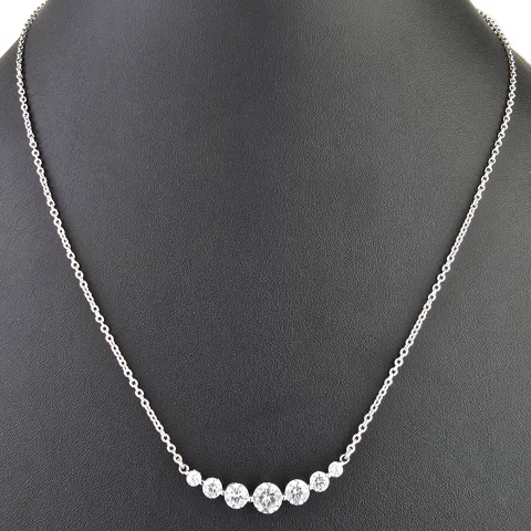 Exquisites Collier aus Sterling Silber 925, rhodiniert und poliert, mit eingearbeitetem Zierelement, bestückt mit größeren, eingefassten Zirkonia (Diamantimitat, Brillantschliff) ca. 44-49 cm Länge verstellbar