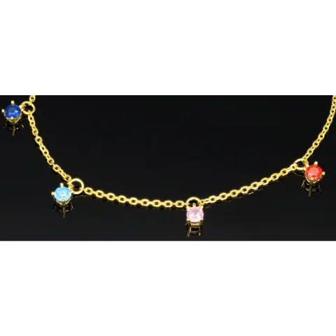 Charm-Armband für Damen aus 925er Silber, vergoldet, dekoriert mit farbenfrohen, bunten, brillantgeschliffenen Zirkonia (Diamantimitaten) in edlen Krappenfassungen - längenverstellbar in ca. 17, 18, 19, 20 cm