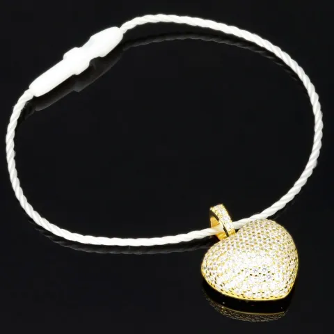 Baby-Armband mit funkelndem Herz-Anhänger aus 925er Silber, vergoldet, besetzt mit brillantgeschliffenen Zirkonia (Diamantimitaten) in edlen Krappenfassungen - ca. 14cm