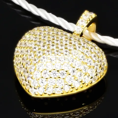 Baby-Armband mit funkelndem Herz-Anhänger aus 925er Silber, vergoldet, besetzt mit brillantgeschliffenen Zirkonia (Diamantimitaten) in edlen Krappenfassungen - ca. 14cm