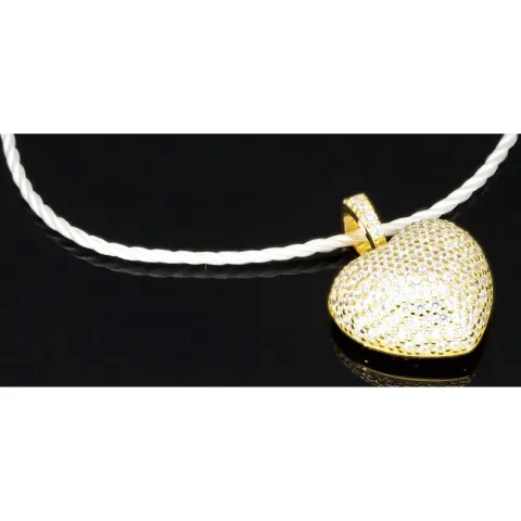 Baby-Armband mit funkelndem Herz-Anhänger aus 925er Silber, vergoldet, besetzt mit brillantgeschliffenen Zirkonia (Diamantimitaten) in edlen Krappenfassungen - ca. 14cm