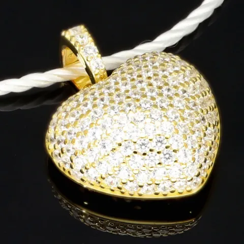 Baby-Armband mit funkelndem Herz-Anhänger aus 925er Silber, vergoldet, besetzt mit brillantgeschliffenen Zirkonia (Diamantimitaten) in edlen Krappenfassungen - ca. 14cm
