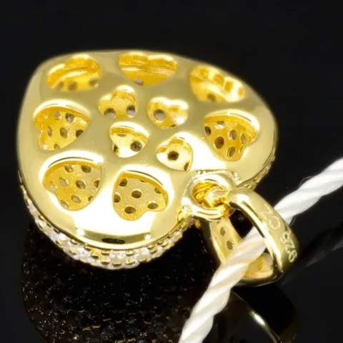 Baby-Armband mit funkelndem Herz-Anhänger aus 925er Silber, vergoldet, besetzt mit brillantgeschliffenen Zirkonia (Diamantimitaten) in edlen Krappenfassungen - ca. 14cm