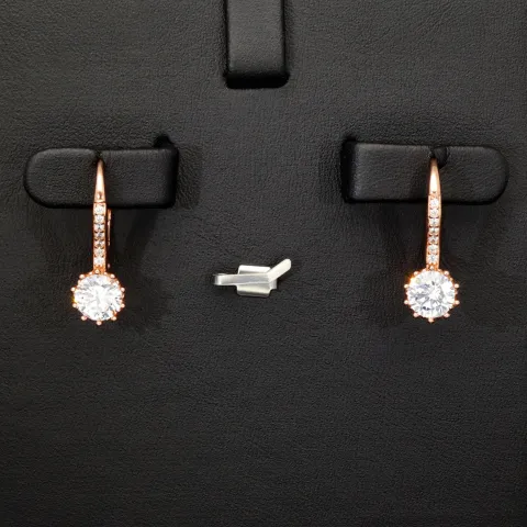 Glänzende Ohrringe aus 925er Silber Rosévergoldet mit funkelnden Zirkonia (Diamant-Imitation-Steine, Brillantschliff)