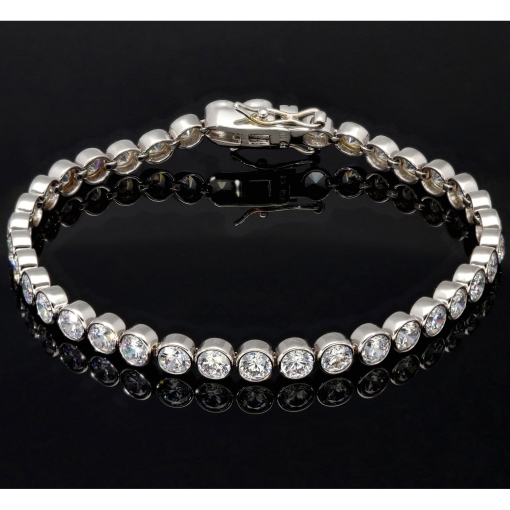 Qualitätsvolles Silberarmband (925 sterling, rhodiniert) mit zahlreichen brillantgeschliffenen Zirkoniasteinen (Diamantimitationen)  ca. 20 cm