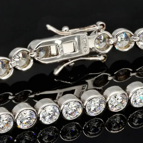 Qualitätsvolles Silberarmband (925 sterling, rhodiniert) mit zahlreichen brillantgeschliffenen Zirkoniasteinen (Diamantimitationen) ca. 20 cm