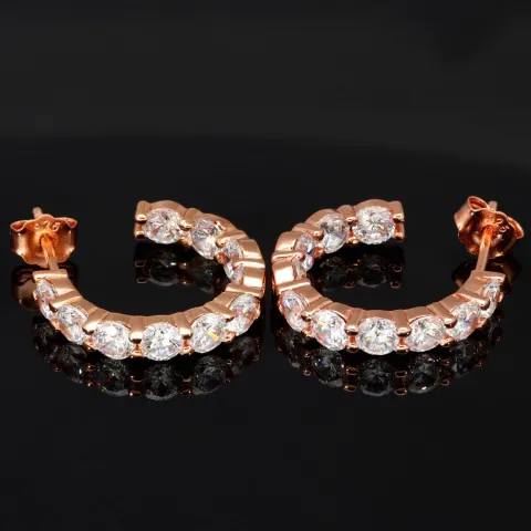 Edle Creolen / Ohrringe besetzt mit Zirkonia im Brillantschliff – 925er Silber, rosévergoldet