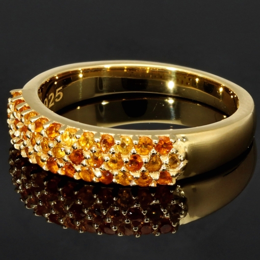Funkelnder Ring aus Sterling Silber 925, vergoldet mit Zirkoniabesatz im Brillantschliff in orange gellblichen Farbtönen - Ringgröße ca. 56