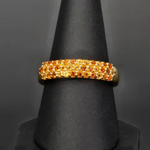 Funkelnder Ring aus Sterling Silber 925, vergoldet mit Zirkoniabesatz im Brillantschliff in orange gellblichen Farbtönen - Ringgröße ca. 56