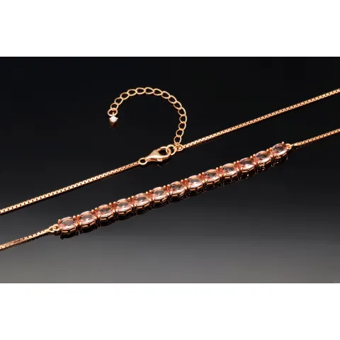 Rosévergoldetes Collier aus Sterling 925 Silber mit prunkvollem Zierelement mit Zirkoniabesatz (Diamantimitat, Brillantschliff) - ca. 45-50 cm - längenverstellbar