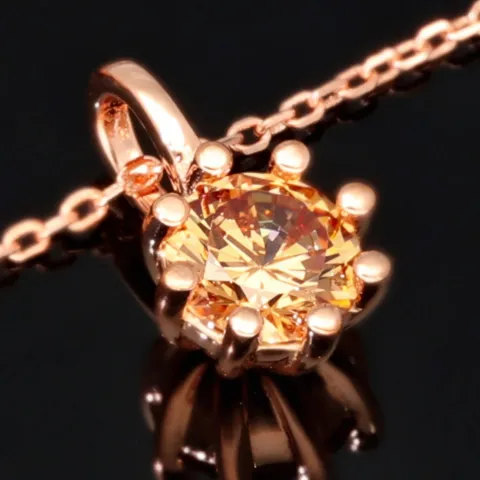 Rosévergoldete Kette mit funkelndem Anhänger aus Sterling Silber 925 mit Zirkoniabesatz (Diamantimitation - ca. 1,00 ct Brillantschliff in Champagner-Ton) Länge verstellbar ca. 45-50 cm