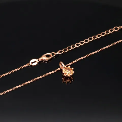 Rosévergoldete Kette mit funkelndem Anhänger aus Sterling Silber 925 mit Zirkoniabesatz (Diamantimitation - ca. 1,00 ct Brillantschliff in Champagner-Ton) Länge verstellbar ca. 45-50 cm