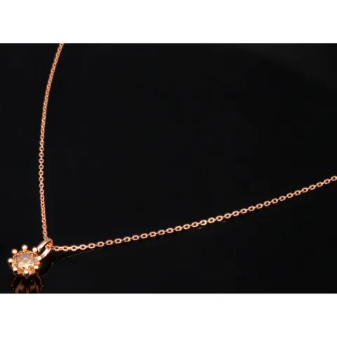Rosévergoldete Kette mit funkelndem Anhänger aus Sterling Silber 925 mit Zirkoniabesatz (Diamantimitation - ca. 1,00 ct Brillantschliff in Champagner-Ton) Länge verstellbar ca. 45-50 cm