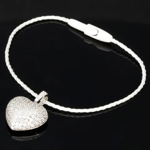 Baby-Armband mit funkelndem Herz-Anhänger aus 925er Silber, rhodiniert und poliert, besetzt mit brillantgeschliffenen Zirkonia (Diamantimitaten) in edlen Krappenfassungen - ca. 14cm