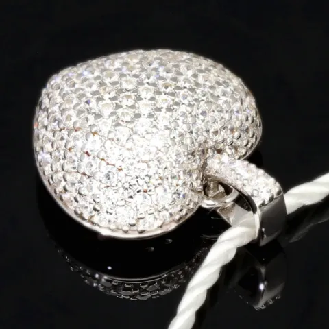 Baby-Armband mit funkelndem Herz-Anhänger aus 925er Silber, rhodiniert und poliert, besetzt mit brillantgeschliffenen Zirkonia (Diamantimitaten) in edlen Krappenfassungen - ca. 14cm