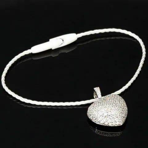 Baby-Armband mit funkelndem Herz-Anhänger aus 925er Silber, rhodiniert und poliert, besetzt mit brillantgeschliffenen Zirkonia (Diamantimitaten) in edlen Krappenfassungen - ca. 14cm