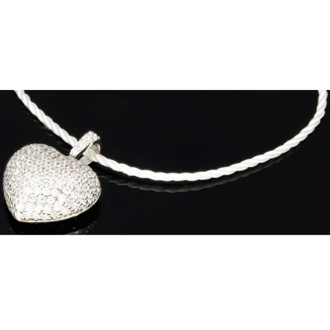 Baby-Armband mit funkelndem Herz-Anhänger aus 925er Silber, rhodiniert und poliert, besetzt mit brillantgeschliffenen Zirkonia (Diamantimitaten) in edlen Krappenfassungen - ca. 14cm