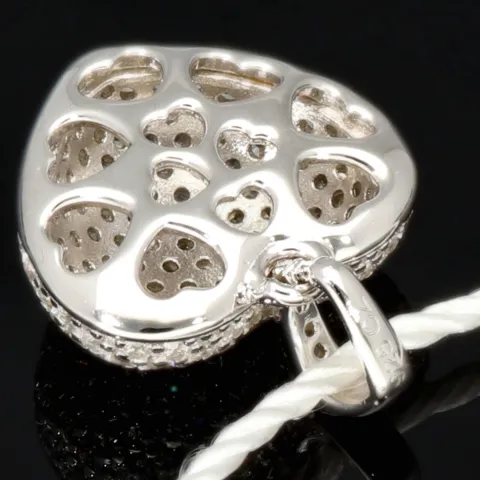 Baby-Armband mit funkelndem Herz-Anhänger aus 925er Silber, rhodiniert und poliert, besetzt mit brillantgeschliffenen Zirkonia (Diamantimitaten) in edlen Krappenfassungen - ca. 14cm