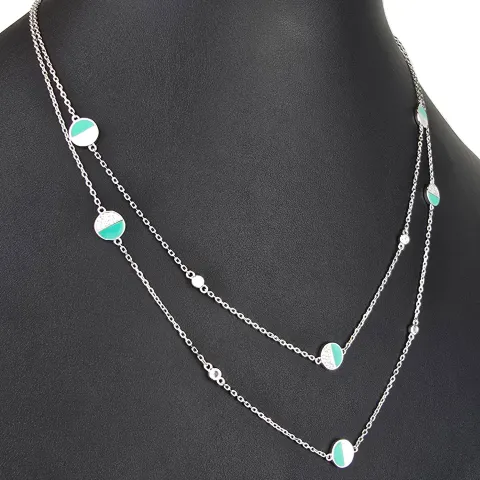 Zweireihige Layer-Kette mit außergewöhnlichem Design aus 925er Sterling Silber rhodiniert, besetzt mit funkelnden Zirkoniasteinen in Pave- und Zargenfassungen (Diamantimitationen) - Länge verstellbar ca- 45- 50cm
