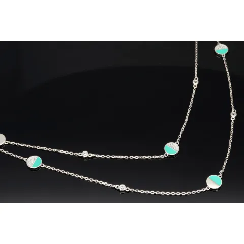 Zweireihige Layer-Kette mit außergewöhnlichem Design aus 925er Sterling Silber rhodiniert, besetzt mit funkelnden Zirkoniasteinen in Pave- und Zargenfassungen (Diamantimitationen) - Länge verstellbar ca- 45- 50cm