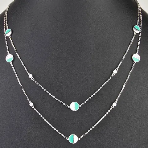 Zweireihige Layer-Kette mit außergewöhnlichem Design aus 925er Sterling Silber rhodiniert, besetzt mit funkelnden Zirkoniasteinen in Pave- und Zargenfassungen (Diamantimitationen) - Länge verstellbar ca- 45- 50cm