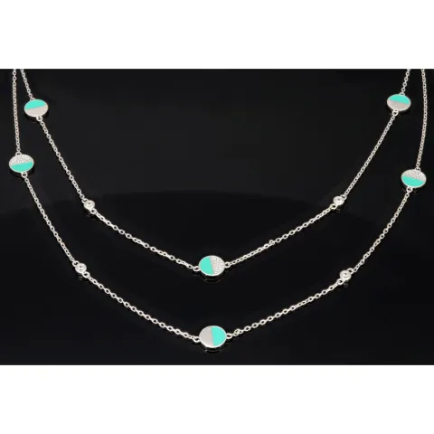 Zweireihige Layer-Kette mit außergewöhnlichem Design aus 925er Sterling Silber rhodiniert, besetzt mit funkelnden Zirkoniasteinen in Pave- und Zargenfassungen (Diamantimitationen) - Länge verstellbar ca- 45- 50cm