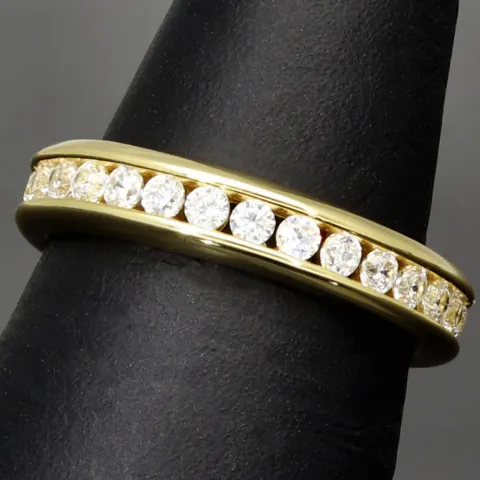 Eleganter Memory-Ring mit 28 leuchtenden Zirkoniasteinen (Diamant-Imitation ca. 0,84ct) – 925er Silber vergoldet - RG 53-54