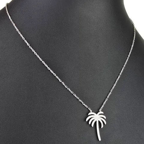 Stylische Palmen-Kette mit 62 leuchtenden Zirkonia-Steinen, 0,31 ct – 925 Sterling Silber poliert und rhodiniert - Länge verstellbar 45-50 cm