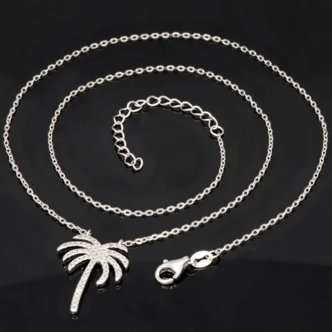 Stylische Palmen-Kette mit 62 leuchtenden Zirkonia-Steinen, 0,31 ct – 925 Sterling Silber poliert und rhodiniert - Länge verstellbar 45-50 cm