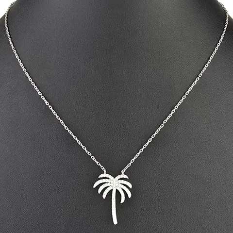 Stylische Palmen-Kette mit 62 leuchtenden Zirkonia-Steinen, 0,31 ct – 925 Sterling Silber poliert und rhodiniert - Länge verstellbar 45-50 cm