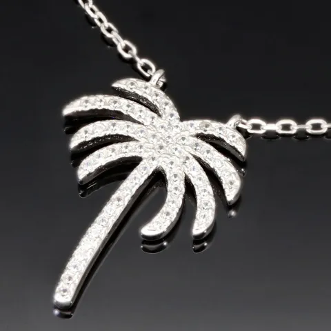 Stylische Palmen-Kette mit 62 leuchtenden Zirkonia-Steinen, 0,31 ct – 925 Sterling Silber poliert und rhodiniert - Länge verstellbar 45-50 cm