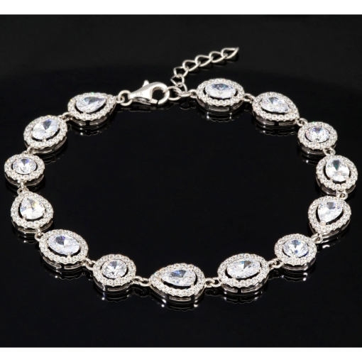 Hochwertige, verarbeitetes Zirkonia Armband – 11,35 ct | Schliffmix | 925 Silber rhodiniert und poliert - Länge anpassbar: ca. 19,5 - 22,5 cm