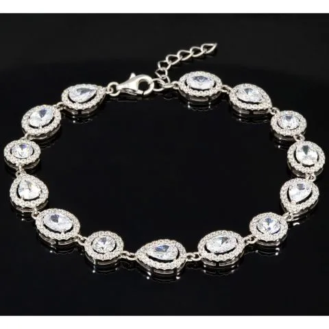Hochwertige, verarbeitetes Zirkonia Armband – 11,35 ct | Schliffmix | 925 Silber rhodiniert und poliert - Länge anpassbar: ca. 19,5 - 22,5 cm