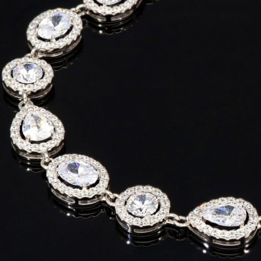 Hochwertige, verarbeitetes Zirkonia Armband – 11,35 ct | Schliffmix | 925 Silber rhodiniert und poliert - Länge anpassbar: ca. 19,5 - 22,5 cm