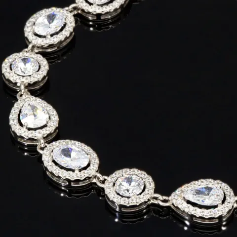 Hochwertige, verarbeitetes Zirkonia Armband – 11,35 ct | Schliffmix | 925 Silber rhodiniert und poliert - Länge anpassbar: ca. 19,5 - 22,5 cm