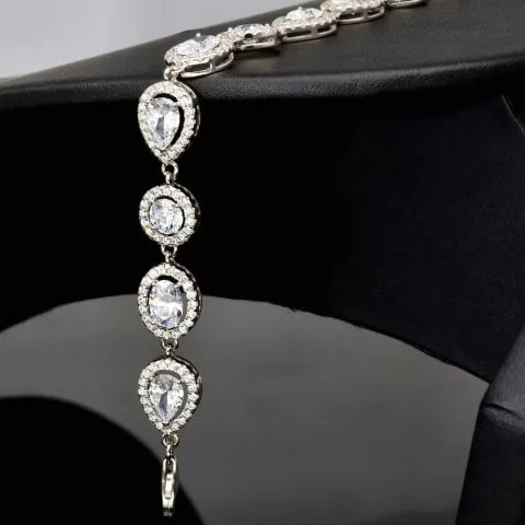 Hochwertige, verarbeitetes Zirkonia Armband – 11,35 ct | Schliffmix | 925 Silber rhodiniert und poliert - Länge anpassbar: ca. 19,5 - 22,5 cm