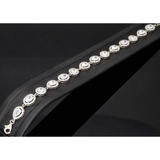 Hochwertige, verarbeitetes Zirkonia Armband – 11,35 ct | Schliffmix | 925 Silber rhodiniert und poliert - Länge anpassbar: ca. 19,5 - 22,5 cm