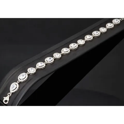 Hochwertige, verarbeitetes Zirkonia Armband – 11,35 ct | Schliffmix | 925 Silber rhodiniert und poliert - Länge anpassbar: ca. 19,5 - 22,5 cm