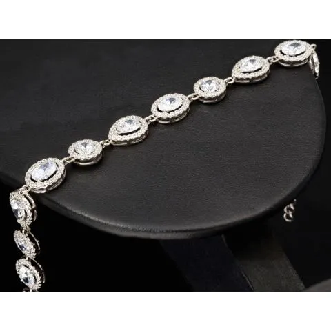 Hochwertige, verarbeitetes Zirkonia Armband – 11,35 ct | Schliffmix | 925 Silber rhodiniert und poliert - Länge anpassbar: ca. 19,5 - 22,5 cm