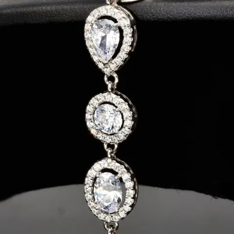 Hochwertige, verarbeitetes Zirkonia Armband – 11,35 ct | Schliffmix | 925 Silber rhodiniert und poliert - Länge anpassbar: ca. 19,5 - 22,5 cm