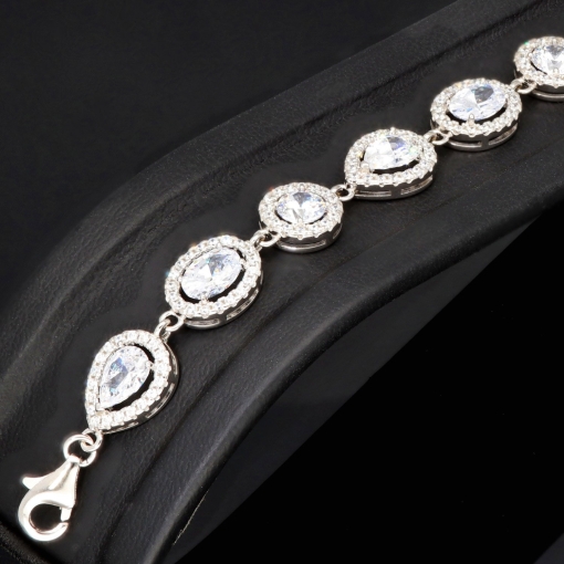 Hochwertige, verarbeitetes Zirkonia Armband – 11,35 ct | Schliffmix | 925 Silber rhodiniert und poliert - Länge anpassbar: ca. 19,5 - 22,5 cm