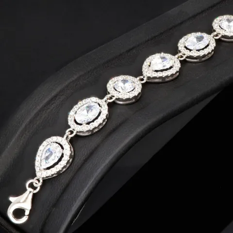 Hochwertige, verarbeitetes Zirkonia Armband – 11,35 ct | Schliffmix | 925 Silber rhodiniert und poliert - Länge anpassbar: ca. 19,5 - 22,5 cm