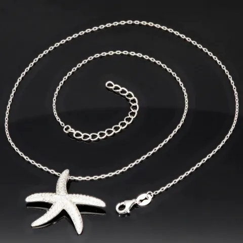 Maritime Seestern-Kette mit vielen kleinen, funkelnden Zirkonia-Steinen (Diamatimitate, Brillantschliff) aus 925 Sterling Silber poliert und rhodiniert - Länge verstellbar 45-50 cm