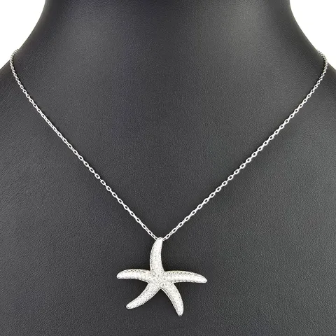 Maritime Seestern-Kette mit vielen kleinen, funkelnden Zirkonia-Steinen (Diamatimitate, Brillantschliff) aus 925 Sterling Silber poliert und rhodiniert - Länge verstellbar 45-50 cm