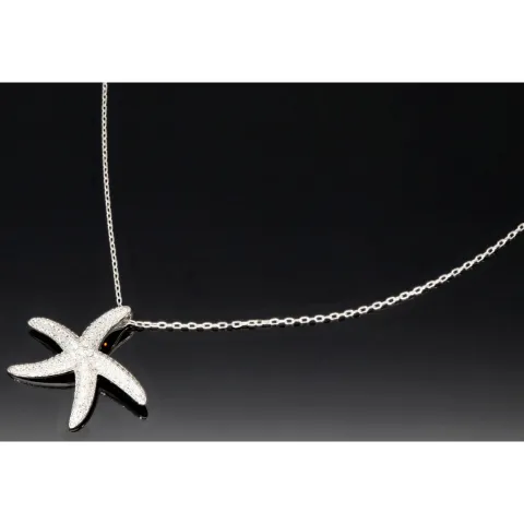 Maritime Seestern-Kette mit vielen kleinen, funkelnden Zirkonia-Steinen (Diamatimitate, Brillantschliff) aus 925 Sterling Silber poliert und rhodiniert - Länge verstellbar 45-50 cm