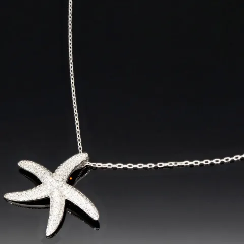 Maritime Seestern-Kette mit vielen kleinen, funkelnden Zirkonia-Steinen (Diamatimitate, Brillantschliff) aus 925 Sterling Silber poliert und rhodiniert - Länge verstellbar 45-50 cm
