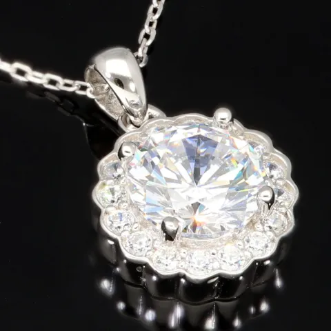 Feines Schmuckset aus 925er Sterlingsilber mit funkelndem Zirkonia im Brillantschliff (Diamantimitat) in Krappen gefasst