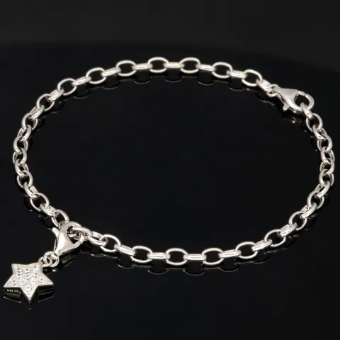 Verspieltes rhodiniertes Silberarmband mit abnehmbarem Sterneinhänger und 11 funkelnden Zirkonia (Diamantimitationen ca. 0,11 ct) im Brillantschliff - ca. 19cm - 925 Sterling Silber