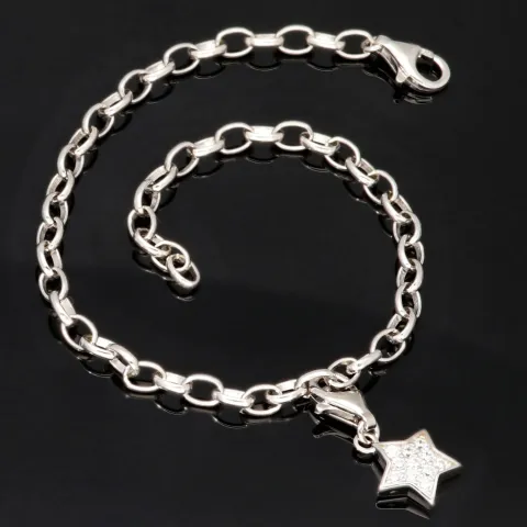 Verspieltes rhodiniertes Silberarmband mit abnehmbarem Sterneinhänger und 11 funkelnden Zirkonia (Diamantimitationen ca. 0,11 ct) im Brillantschliff - ca. 19cm - 925 Sterling Silber